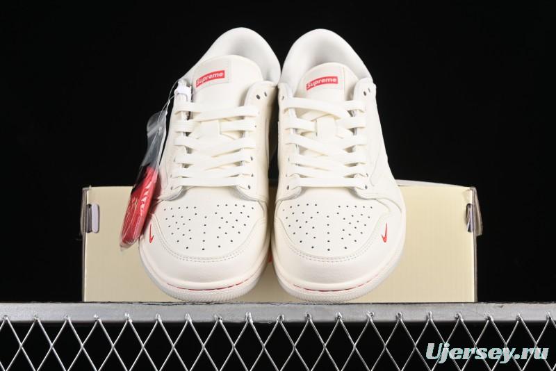 Nike Travis Scott x Fragment Design x Air Jordan 1 Low OG SP AJ1 Supreme Collaboration - Classic Off-White Low-Top Lifestyle Sneakers - XY2688-104