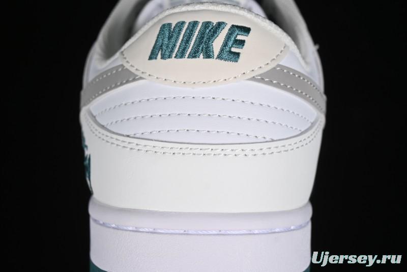 Nike SB Dunk Low Stussy Collaboration - White Grey Green Print Anniversary High-End Custom Low-Top Casual Skate Shoes - XX2025-808