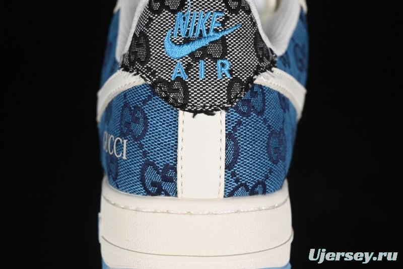 Nike Air Force 1 '07 Low Gucci Collaboration - Blue Floral Print Casual Sneakers - BB9577-101