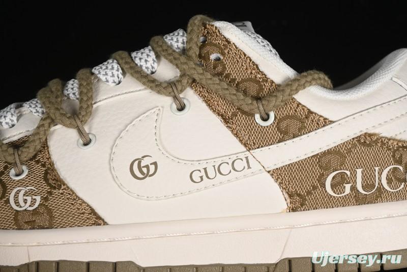 Nike SB Dunk Low Gucci Collaboration - Yellow Denim with Subtle Pattern and White Swoosh Anniversary High-End Custom Low-Top Casual Sneakers - SJ2068-273