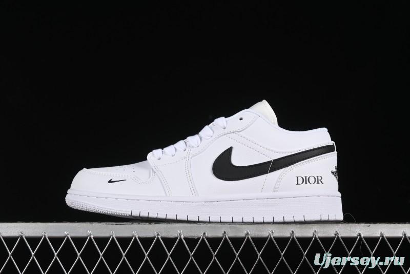 Nike Air Jordan 1 AJ1 Dior Collaboration - White Black Custom Low Top Retro Basketball Shoes - LJ6688-010