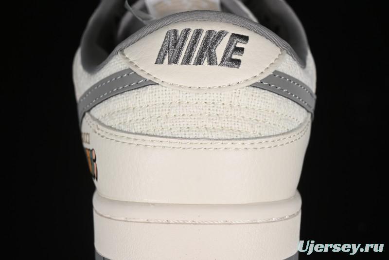 Nike SB Dunk Low Gucci Collaboration Anniversary High-End Custom Sneakers in Off-White & Dark Gray Swoosh - DQ1098-383