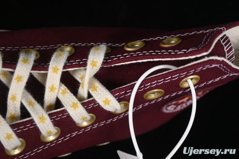 Converse Chuck 1970s High Top Casual Sneakers with Gold Star Accents and Wine Red Colorway - A12463C