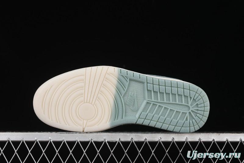 Nike Travis Scott x Fragment Design x Air Jordan 1 Low OG SP AJ1 Supreme Collaboration - Green Canvas Swoosh Low-Top Casual Sneakers - JH6088-706