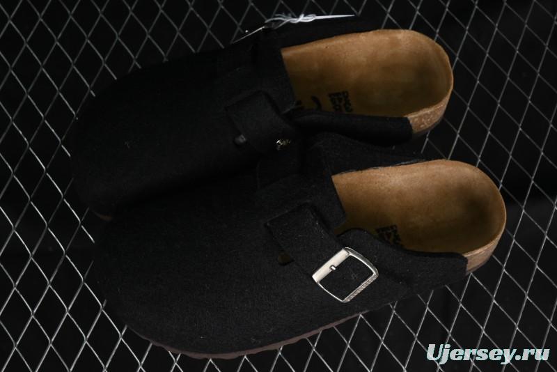 Birkenstock Half Open Toe Sandals with Smokeless Coal Wool Upper - G.D4