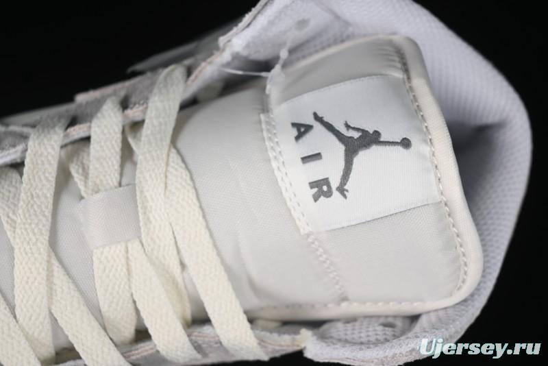 Nike Air Jordan 1 Mid AJ1 Basketball Shoes White Grey - FQ7720-002