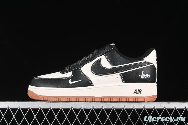 Nike Air Force 1 '07 Low Stussy Collaboration - Black Gum Marked Swoosh Low-Top Casual Sneakers - XZ9688-001