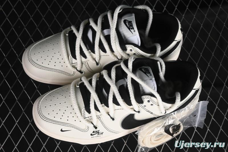 Nike SB Dunk Low Supreme Collaboration - Beige Black Mini Swoosh Anniversary Customized Low-Top Casual Skate Shoes - XX2025-566