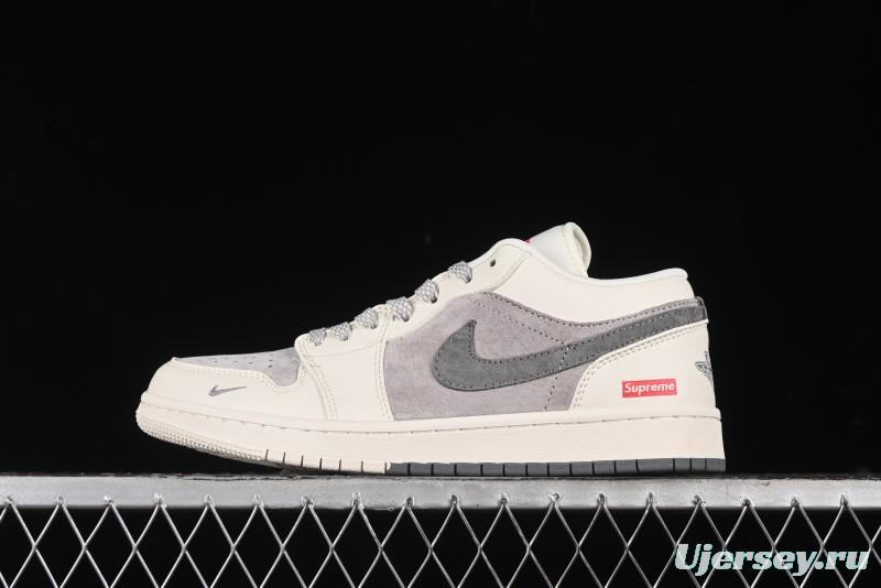 Nike Air Jordan 1 Low Supreme Collaboration - Dual-Tone Beige/Grey Retro Basketball Shoes - SJ9950-030