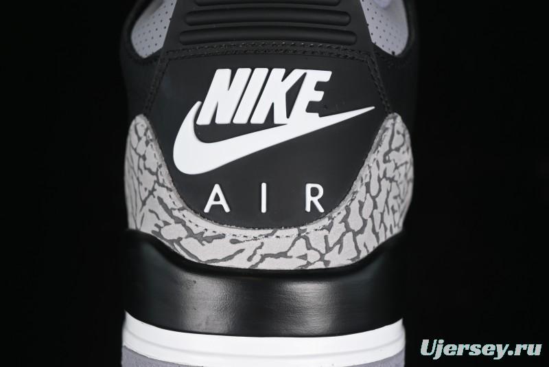 Nike Air Jordan 3 Retro Black Cement Sneakers with Visible Air Cushion - DN3707-010
