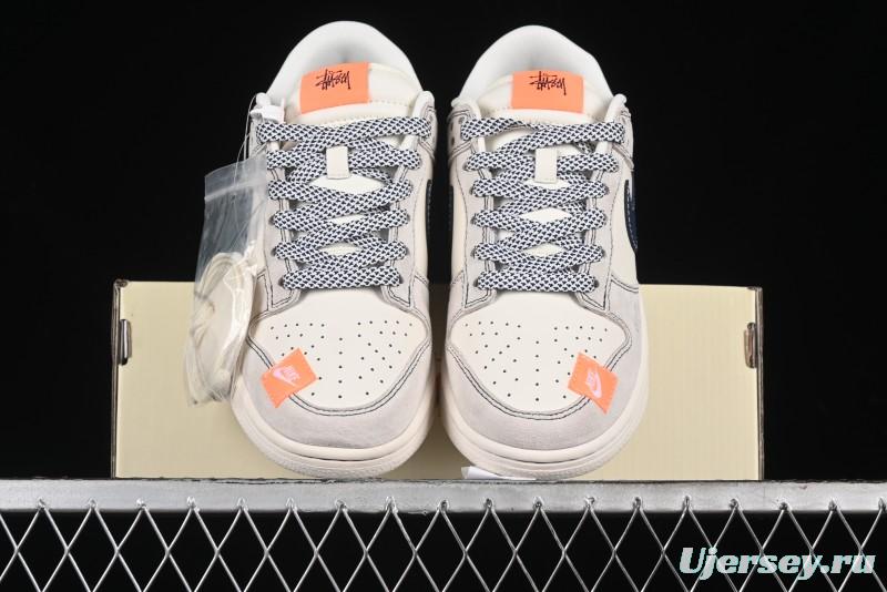 Nike SB Dunk Low Stussy Collaboration - Patchwork Grey White Dark Blue Swoosh Anniversary Custom Low-Top Casual Skate Shoes - MM1089-025