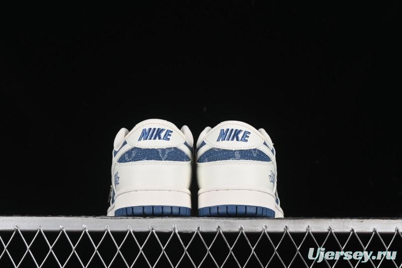 Nike SB Dunk Low LV Collaboration - Beige Blue Print Anniversary High-End Custom Low-Top Casual Skate Shoes - JH8310-954