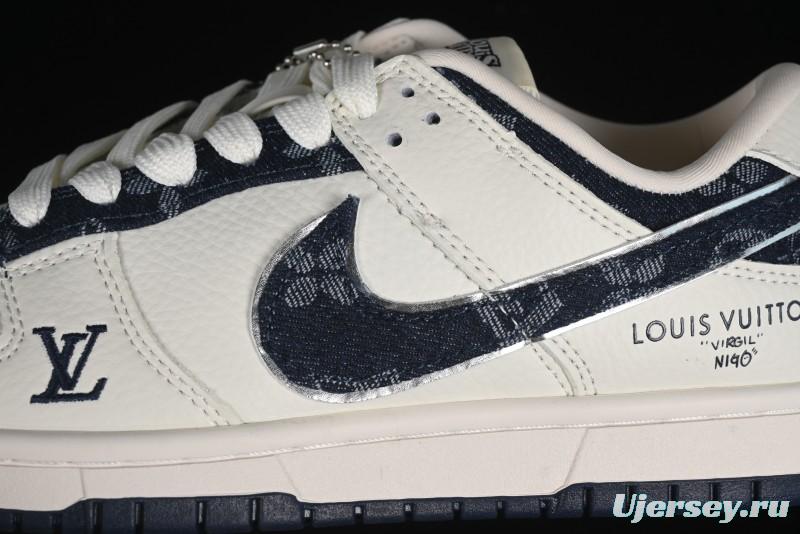 Nike SB Dunk Low LV Collaboration - Denim Print Swoosh Anniversary High-End Custom Low-Top Casual Skate Shoes - XB3802-360