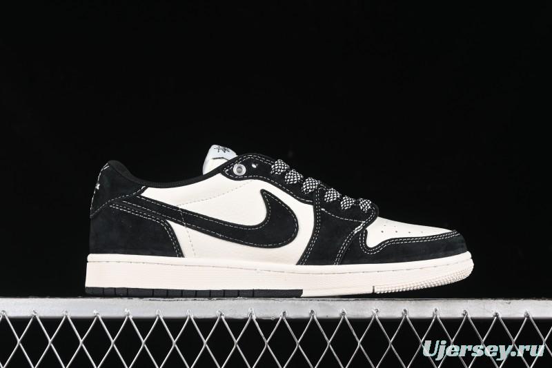 Nike Travis Scott x Fragment Design x Air Jordan 1 Low OG SP AJ1 Supreme Stussy Collaboration - Red Tab Black Warrior Low Top Casual Sneakers - SJ2068-124