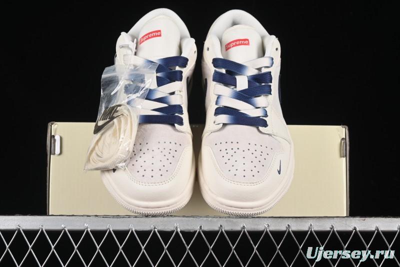 Nike Air Jordan 1 Low Supreme Collaboration - Deep Blue Two-Tone Sole Retro Basketball Shoes - SJ9950-020