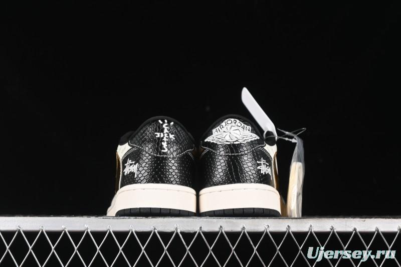 Nike Travis Scott x Fragment Design x Air Jordan 1 Low OG SP AJ1 Retro Sneakers with Dragon Scale Swoosh - XY2688-112