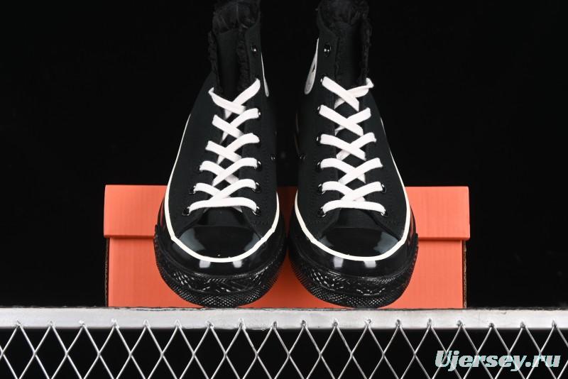 Converse Chuck 1970s High Top Canvas Shoes in Black Lace Punk Style - A10026C