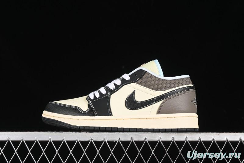 Nike Air Jordan 1 Low "Coconut Milk Black" Casual Basketball Shoes with Contrast Swoosh - HQ3437-101