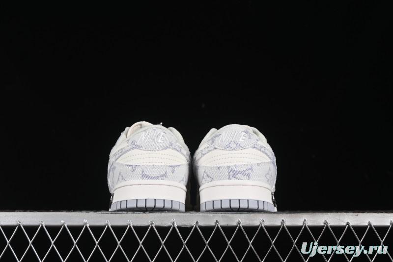 Nike SB Dunk Low LV Collaboration - Purple Denim with White and Purple Swoosh Anniversary High-End Custom Low-Top Casual Sneakers - DJ2024-010