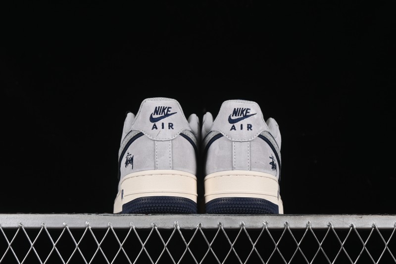 Nike Air Force 1 '07 Low Stussy Collaboration - Grey Pigskin Blue Sole Low-Top Casual Sneakers - XZ3318-028