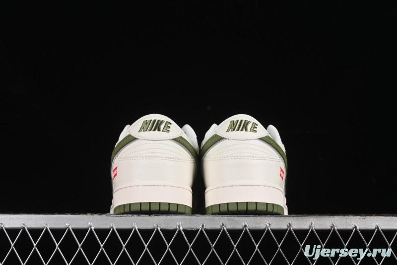 Nike SB Dunk Low Supreme Collaboration - Double Swoosh Beige Dark Green Anniversary High-End Custom Low-Top Casual Skate Shoes - XX2025-689