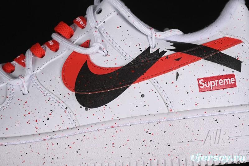 Supreme x Nike Air Force 1 '07 Low Casual Sneakers with Broken Swoosh and Anime-Inspired Spray Paint Design - CU9225-101