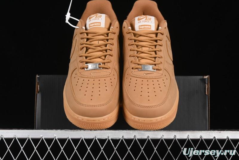 Nike Supreme x Air Force 1 Low Casual Sneakers in Wheat Suede with Full-Length Air Cushion - DN1555-200
