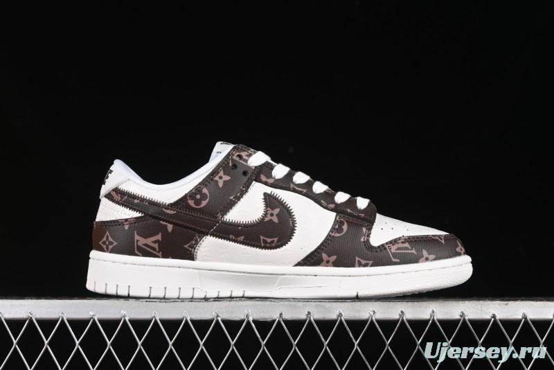 Nike SB Dunk Low LV Collaboration - Embossed White Brown Print Anniversary High-End Custom Low-Top Casual Sneakers - DQ1098-360