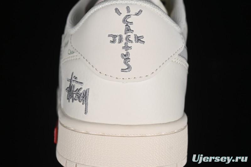 Nike Travis Scott x Fragment Design x Air Jordan 1 Low OG SP AJ1 Retro Sneakers with Reverse Swoosh - SJ2068-115