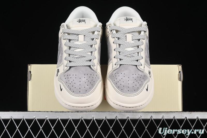 Nike SB Dunk Low Stussy Collaboration - Light Grey White Anniversary High-End Custom Low-Top Casual Skate Shoes - SJ2068-302