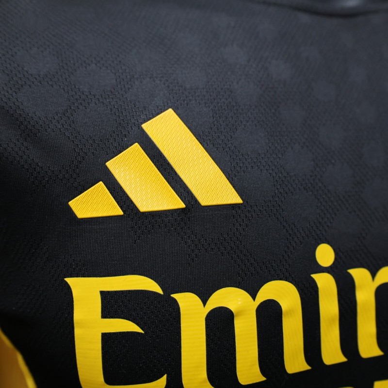 Player Version 25/26 Real Madrid Black with Gold Accents and Emirates Sponsor Jersey