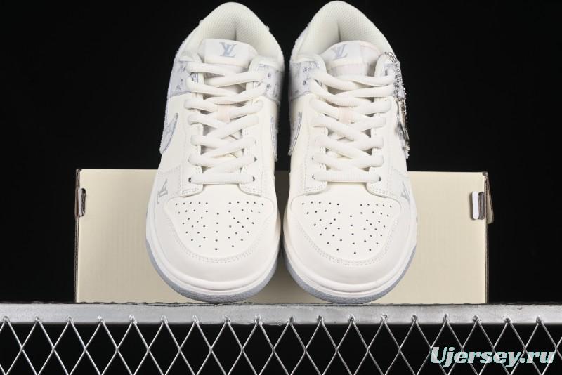 Nike SB Dunk Low LV Collaboration - Purple Denim with White and Purple Swoosh Anniversary High-End Custom Low-Top Casual Sneakers - DJ2024-010