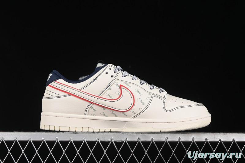 Nike SB Dunk Low Stussy Collaboration - Black Red Bunny Anniversary Custom Low-Top Casual Sneakers - XY1688-012