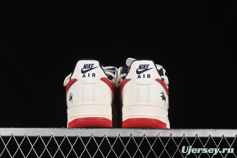 Nike Air Force 1 '07 Low Stussy Collaboration - Off White Red Lace-Up Low-Top Casual Sneakers - SJ1198-300