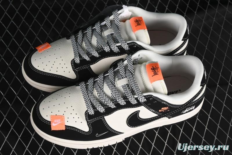 Nike SB Dunk Low Stussy Collaboration - Patchwork Cream Black Swoosh Anniversary Custom Low-Top Casual Skate Shoes - MM1089-023