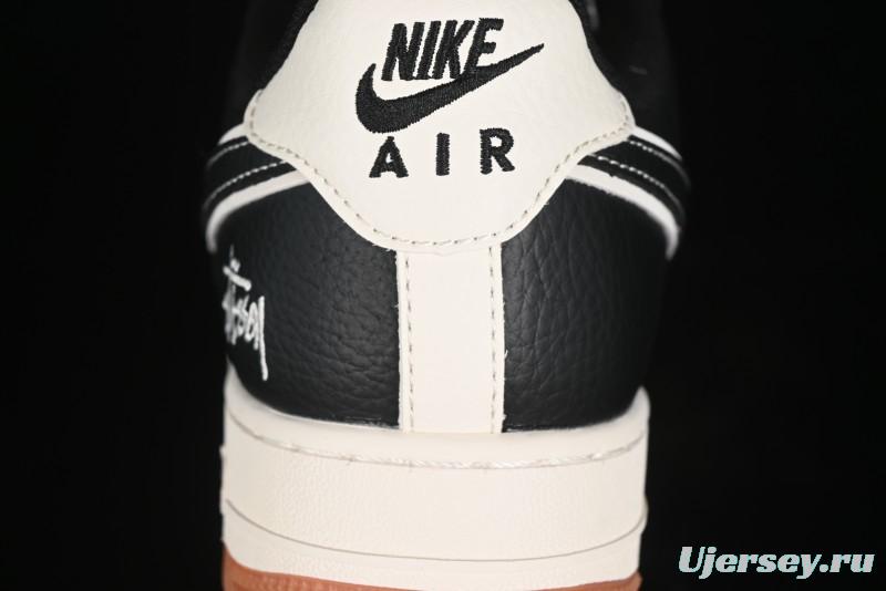 Nike Air Force 1 '07 Low Stussy Collaboration - Black Gum Marked Swoosh Low-Top Casual Sneakers - XZ9688-001
