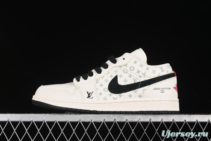 Nike Air Jordan 1 Low AJ1 LV Collaboration - Printed Dark Blue Swoosh High-End Custom Retro Basketball Shoes - WG8850-009