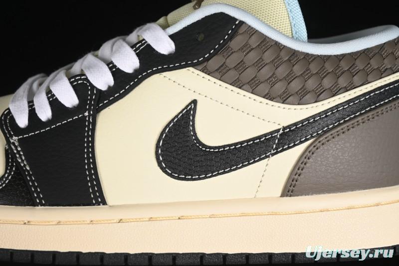 Nike Air Jordan 1 Low "Coconut Milk Black" Casual Basketball Shoes with Contrast Swoosh - HQ3437-101