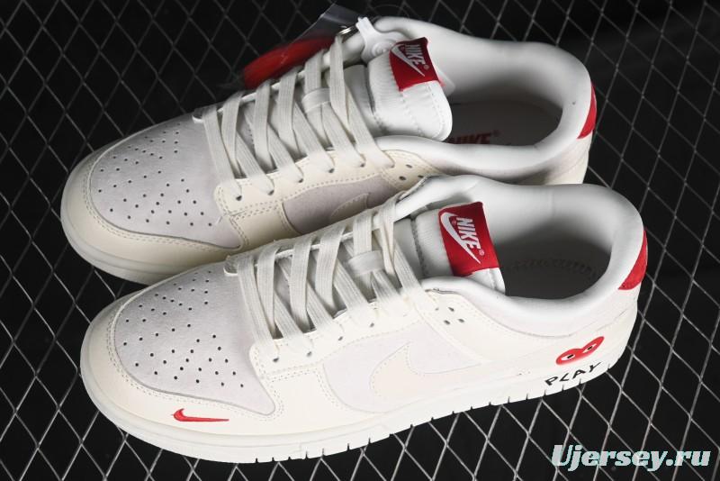 Nike SB Dunk Low Comme des Garçons Collaboration - Pigskin White Swoosh Anniversary Custom Low-Top Casual Skate Shoes - KK1333-004