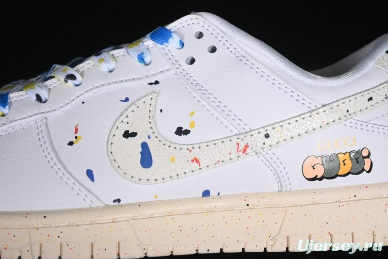 Nike SB Dunk Low Gucci Collaboration - Ink Splatter White Swoosh Anniversary Custom Low-Top Casual Sneakers - FC2025-305