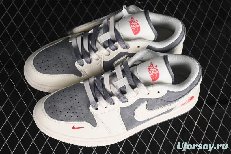 Nike Air Jordan 1 Low AJ1 The North Face Collaboration - Off White Grey Silver Trim Retro Basketball Shoes - SJ9950-039