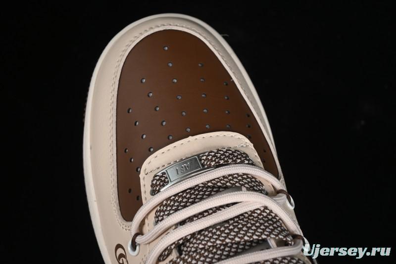 Nike Air Force 1 '07 Low Gucci Collaboration - Brown Coffee Drawstring Low-Top Casual Sneakers - SJ1198-400