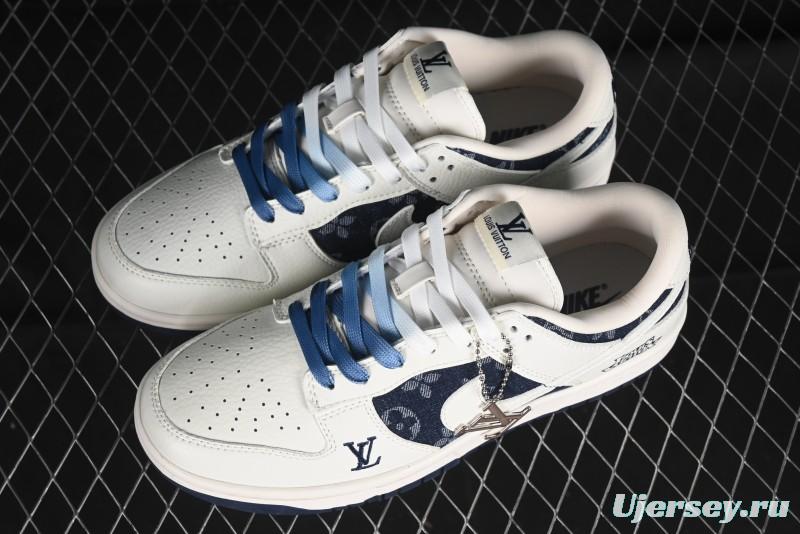Nike SB Dunk Low LV Collaboration - Light Blue Denim Print Anniversary High-End Custom Low-Top Casual Skate Shoes - XB3802-359