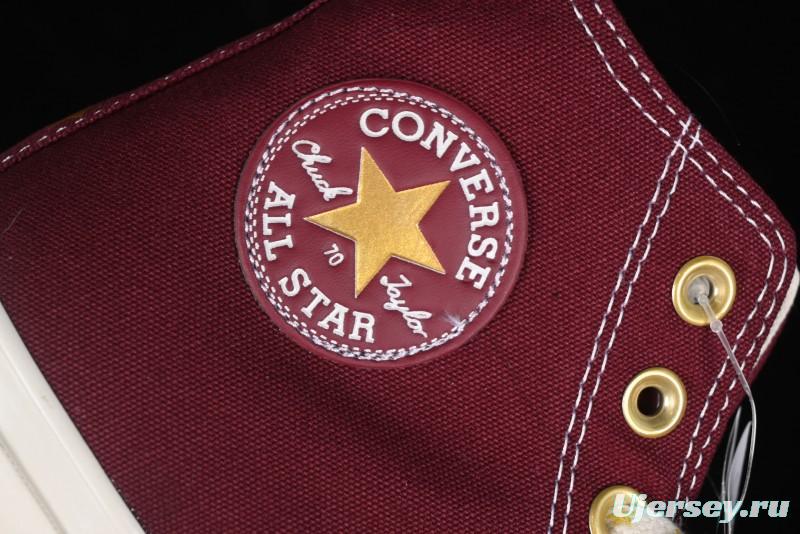 Converse Chuck 1970s High Top Casual Sneakers with Gold Star Accents and Wine Red Colorway - A12463C