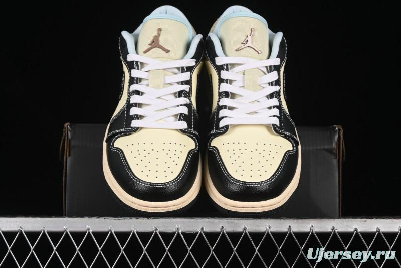 Nike Air Jordan 1 Low "Coconut Milk Black" Casual Basketball Shoes with Contrast Swoosh - HQ3437-101