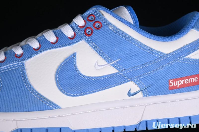 Nike SB Dunk Low Supreme Collaboration - Woven Blue Swoosh Anniversary Custom Low-Top Casual Skate Shoes - KK1888-015
