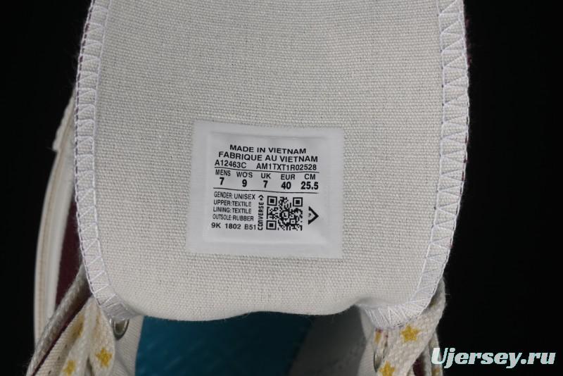 Converse Chuck 1970s High Top Casual Sneakers with Gold Star Accents and Wine Red Colorway - A12463C