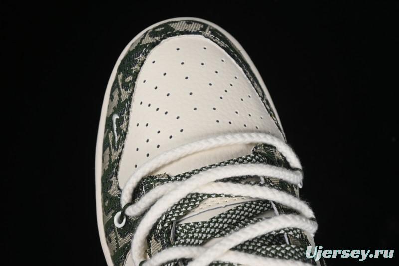 Nike SB Dunk Low Dior Collaboration - Strap Woven Green Check Anniversary High-End Custom Low-Top Casual Skate Shoes - SJ2068-309