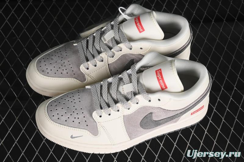 Nike Air Jordan 1 Low Supreme Collaboration - Dual-Tone Beige/Grey Retro Basketball Shoes - SJ9950-030