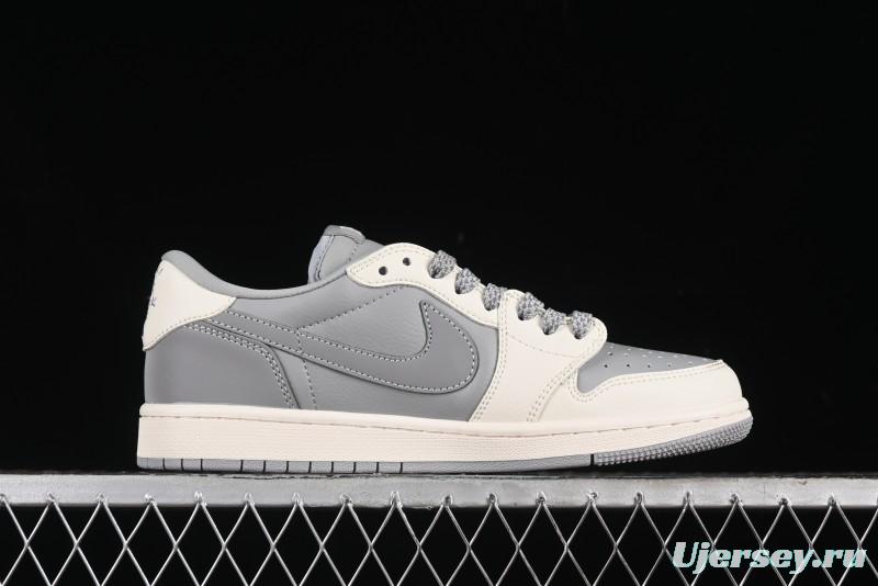 Nike Travis Scott x Fragment Design x Air Jordan 1 Low OG SP AJ1 Bape Collaboration - Moon Shadow Grey Low Top Casual Sneakers BB6511-625